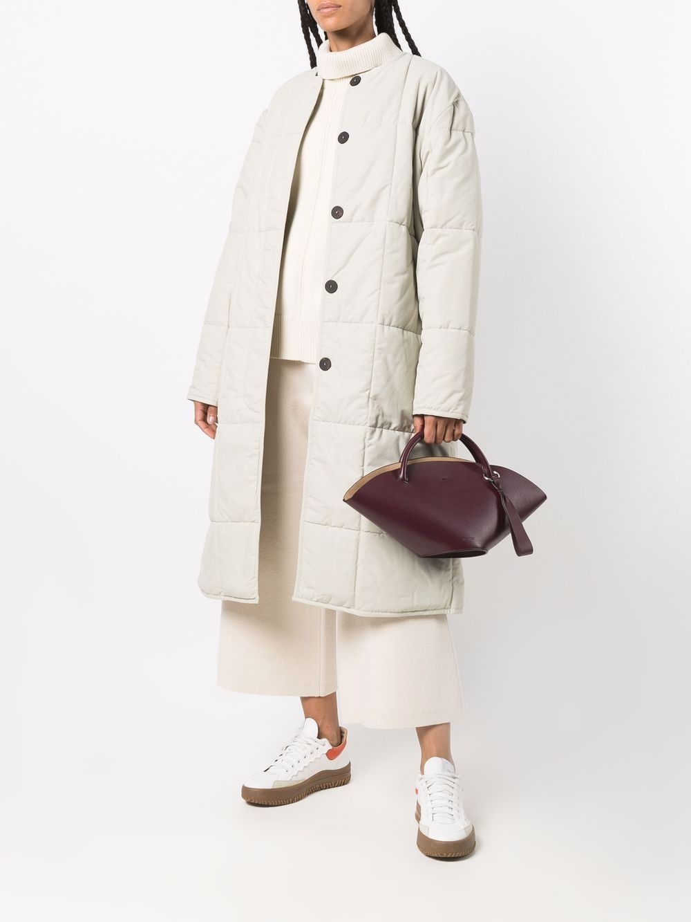 collarless padded overcoat - 2