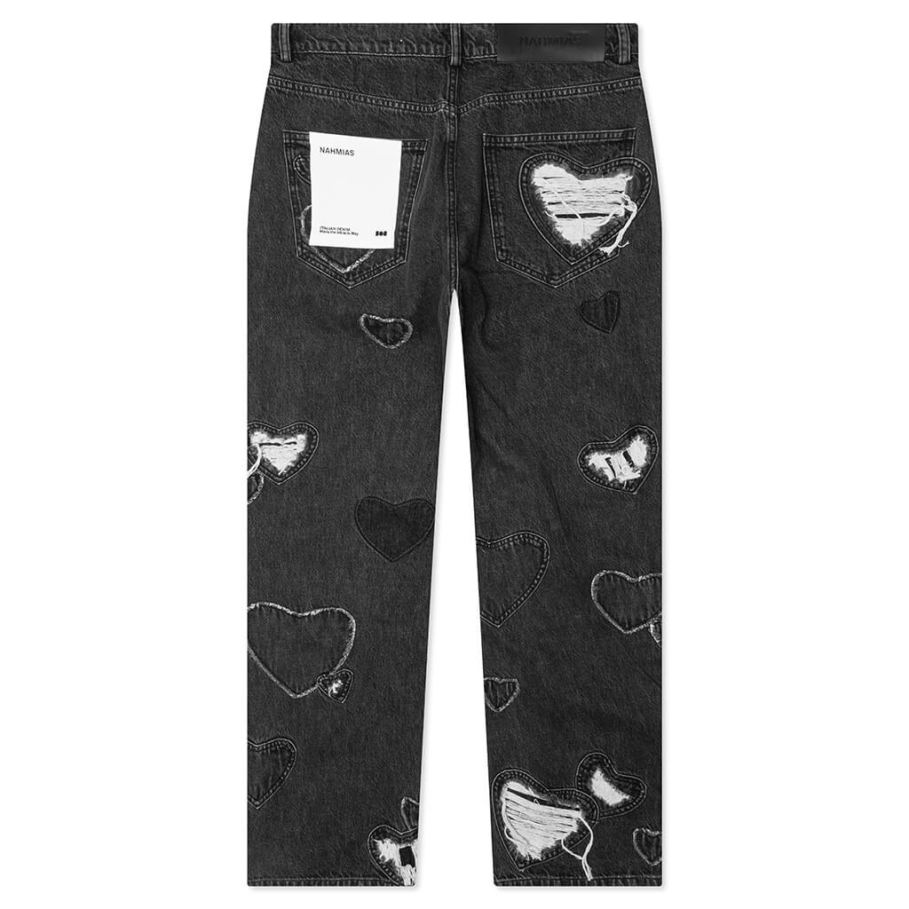 HEART PATCHWORK JEANS - HEART CHARCOAL WASH - 2