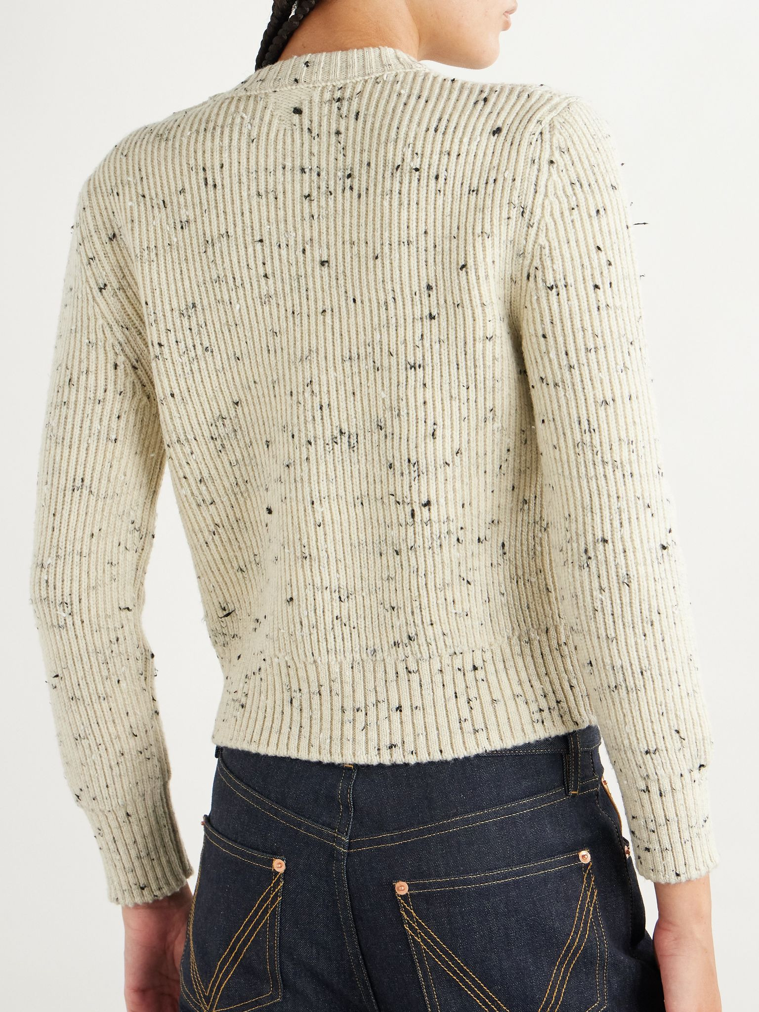Button-detailed ribbed wool-blend sweater White - 3