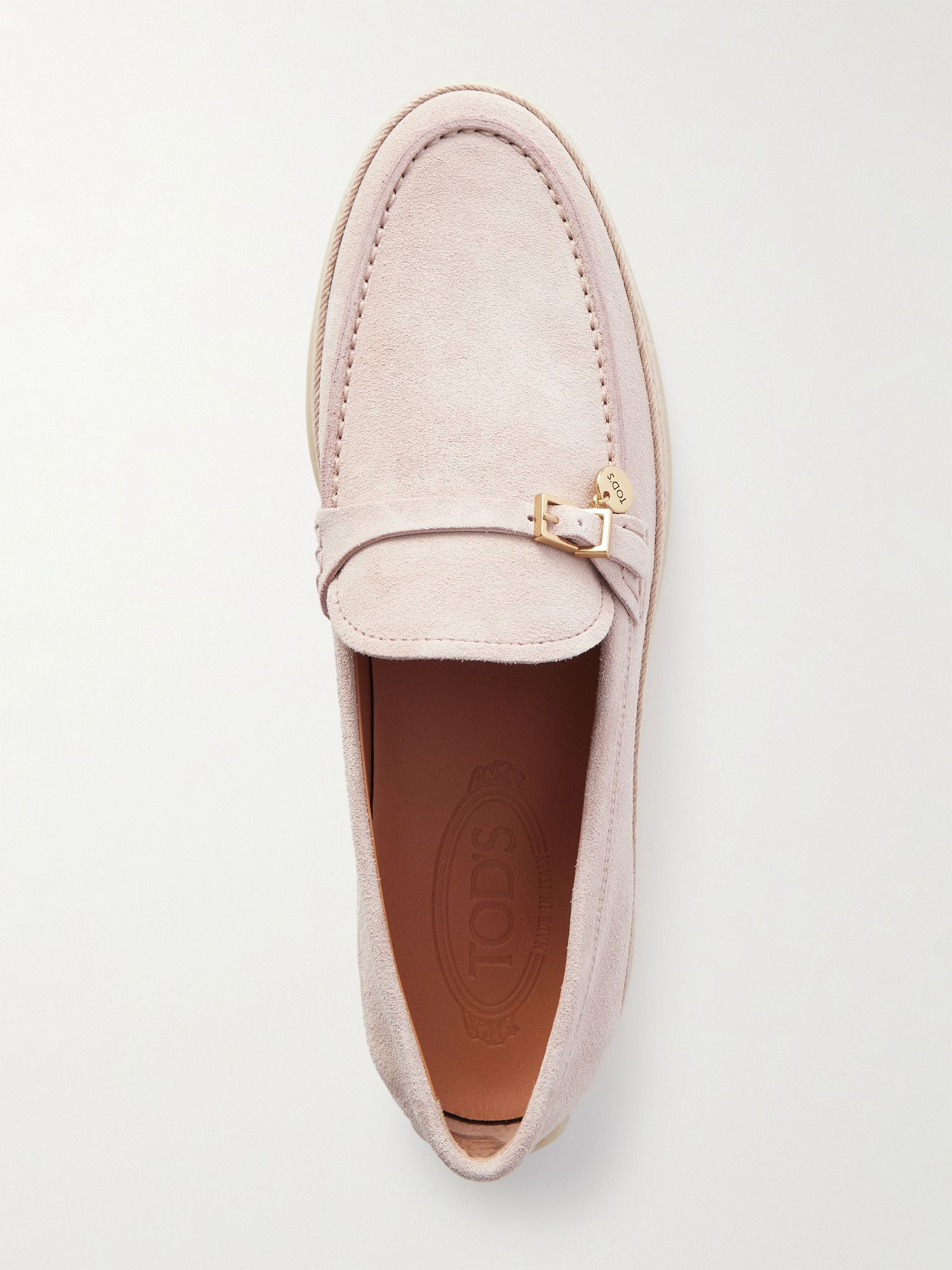 Raffia-trimmed suede loafers Blush - 5