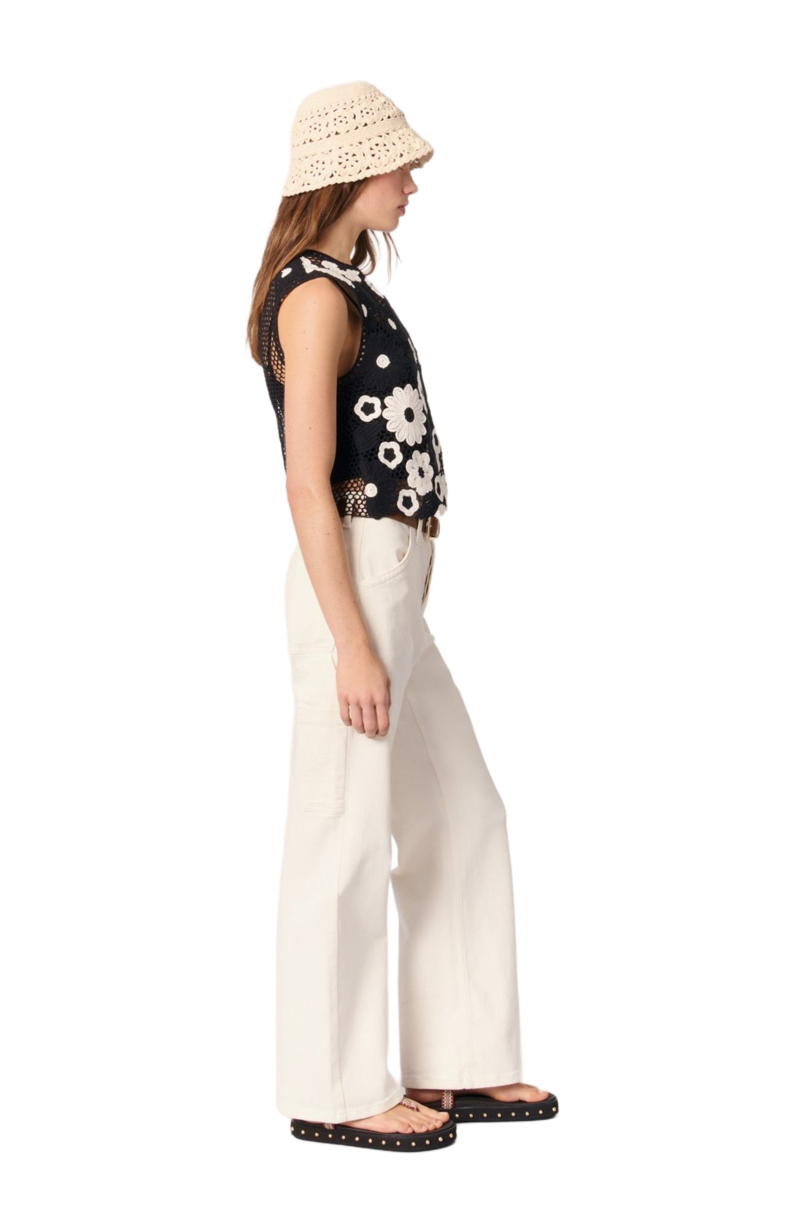 maje Floral crochet top in Black /White at Nordstrom - 4