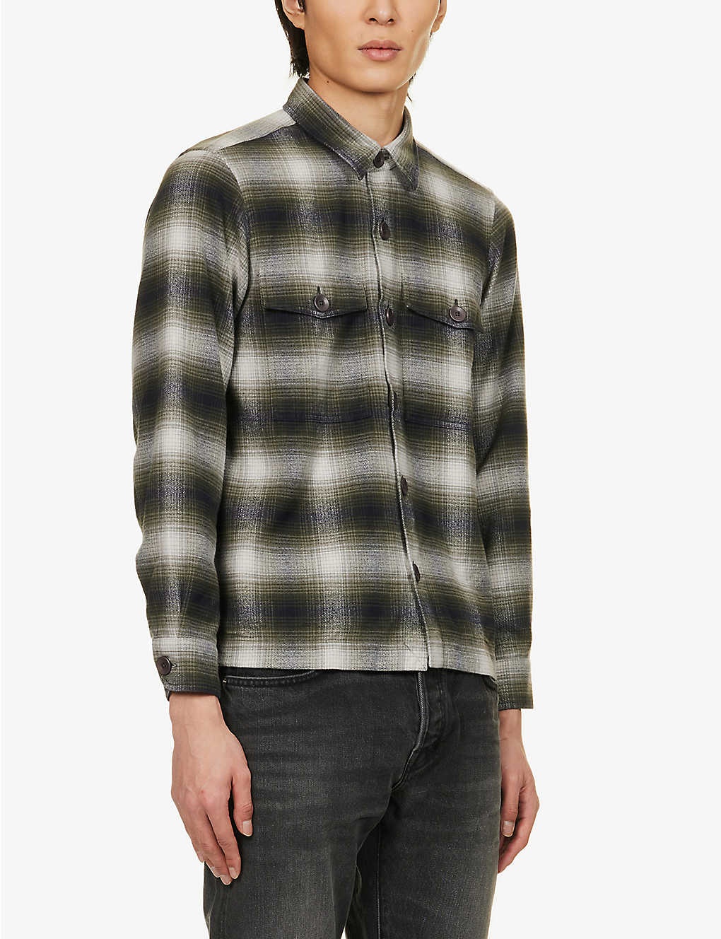 Plaid-patterned long-sleeved regular-fit cotton shirt - 3