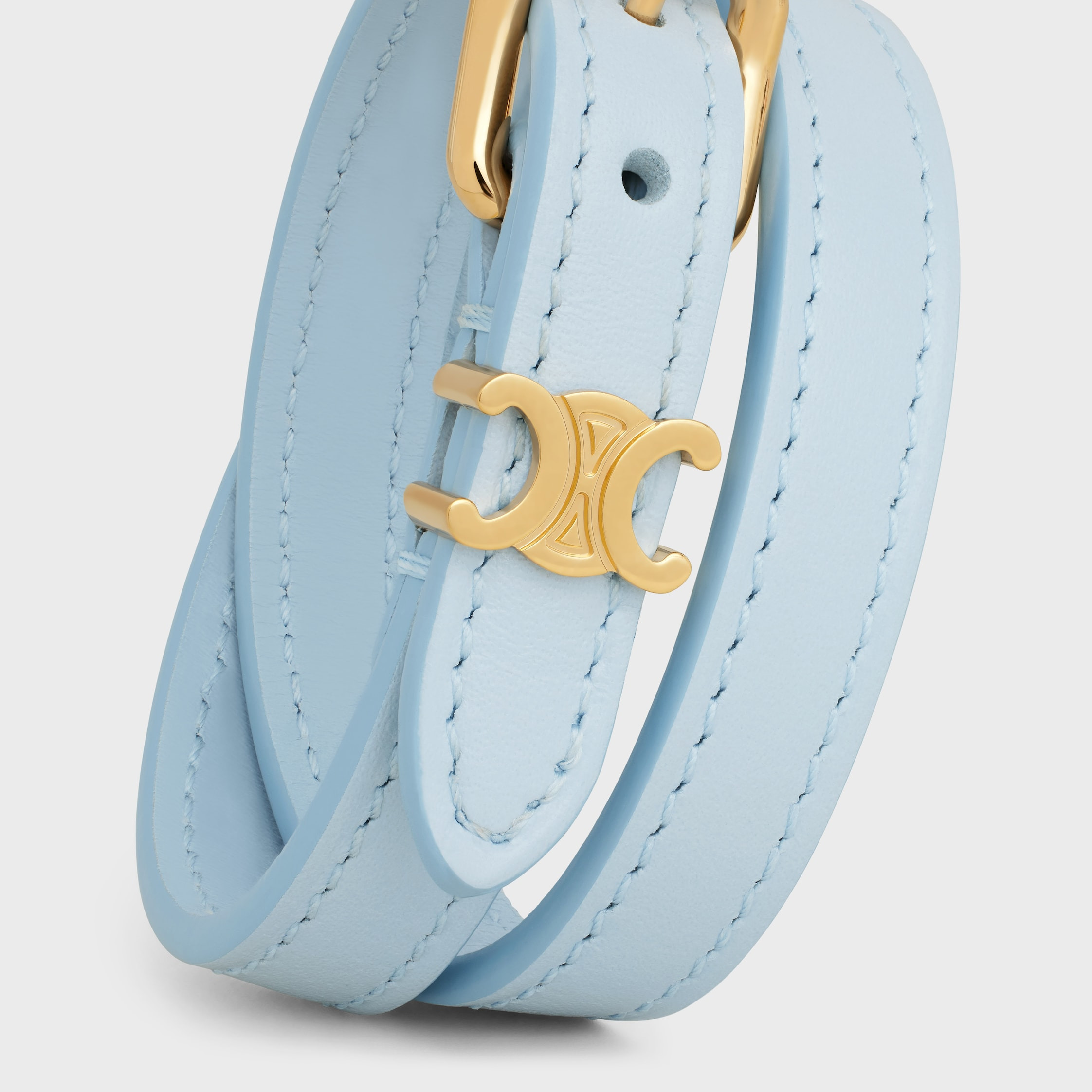 Les Cuirs Celine Double Bracelet in Calfskin and Brass with Gold Finish - 4