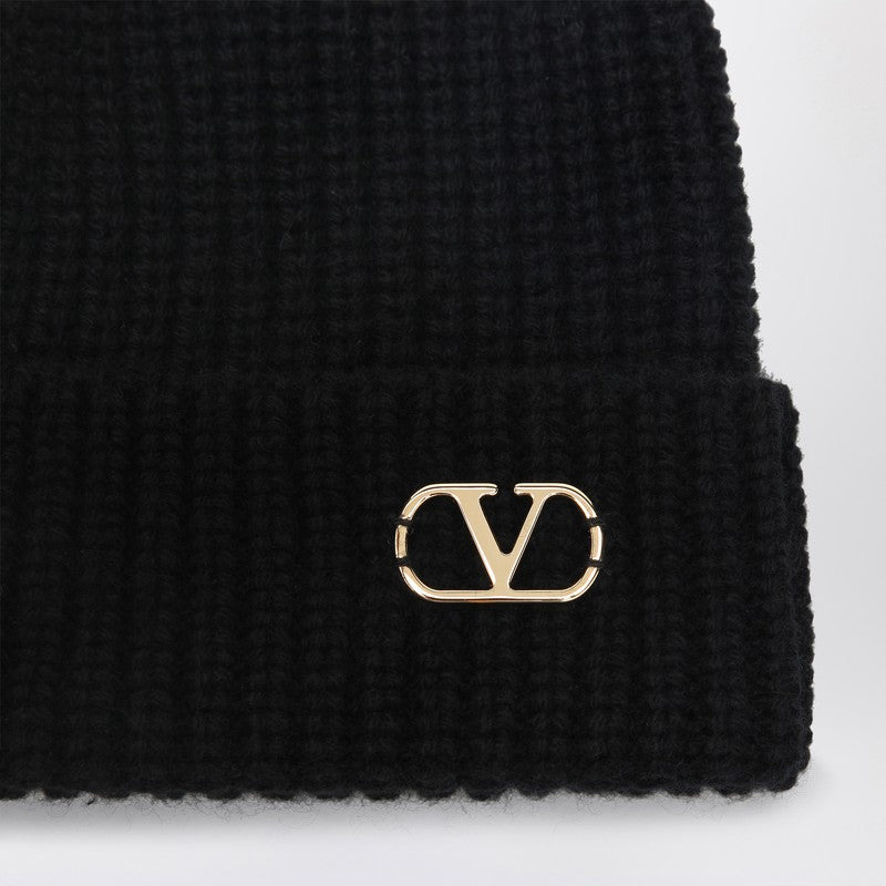 Valentino Garavani Vlogo Signature Beanie Black In Cashmere Men - 2