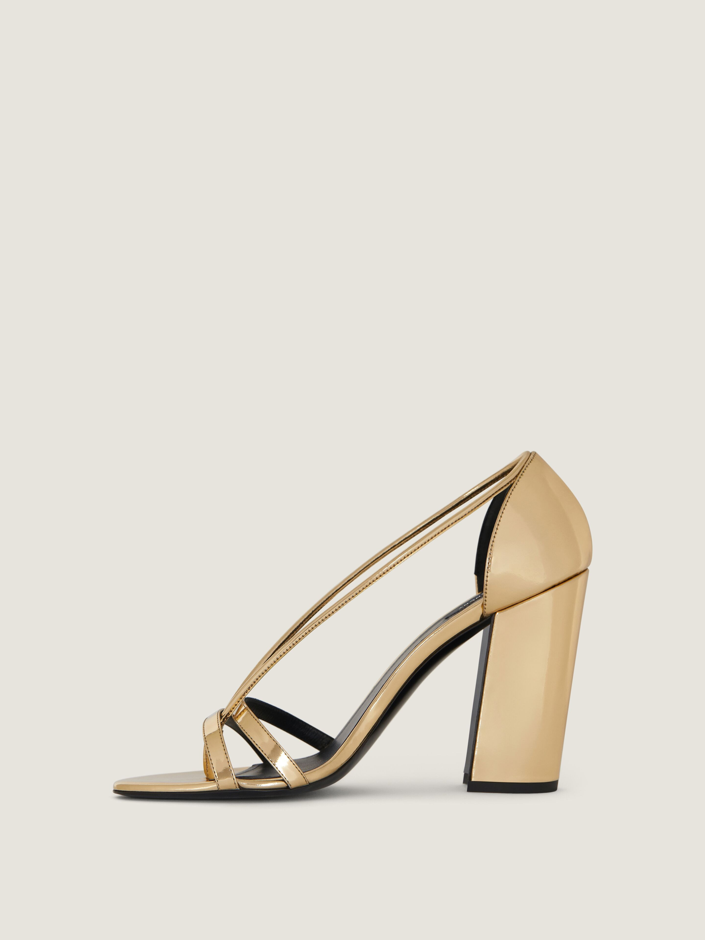 BLOCK HEELED SANDALS IN MIRROR EFFECT LEATHER - 4
