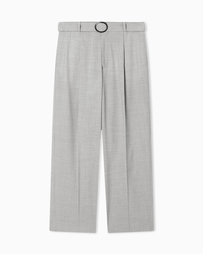 TROUSERS WITH PLEATS AND BELT IN STRETCH WOOL CANVAS 1