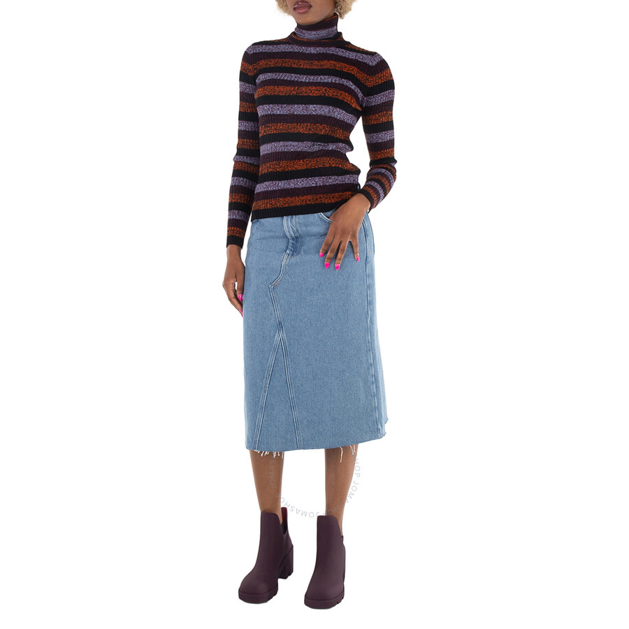 Ganni Ladies Light Blue Stone Denim Organic Cotton Midi Skirt - 2