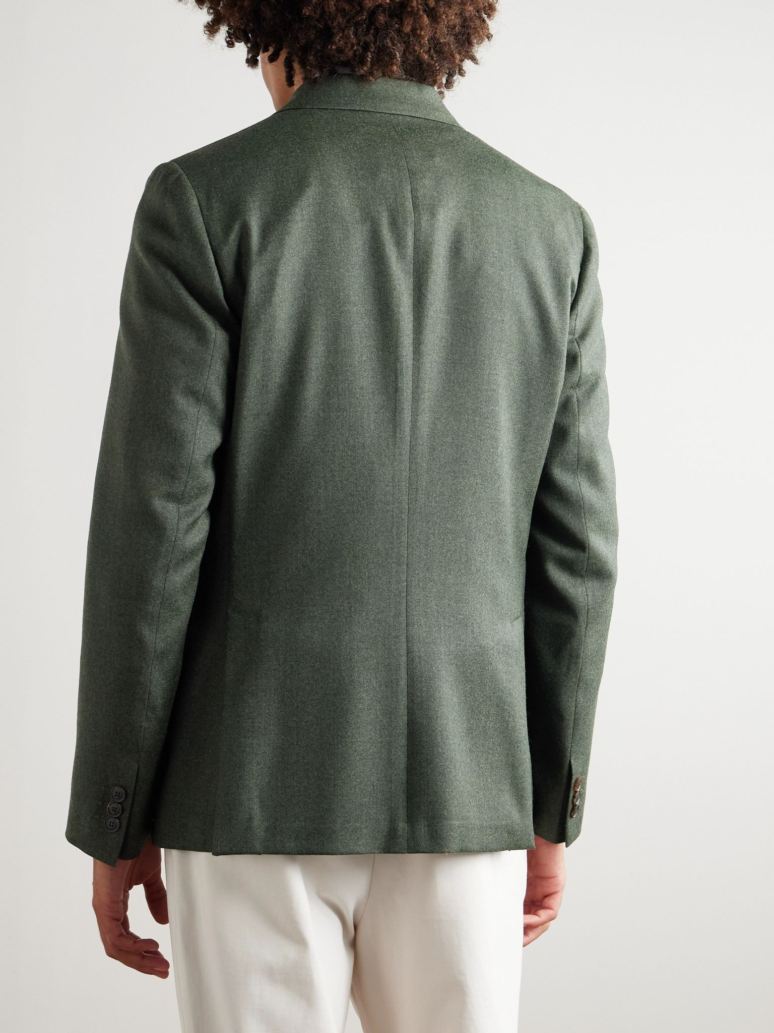 Double-Breasted Wool and Cashmere-Blend Suit Jacket Green - 3