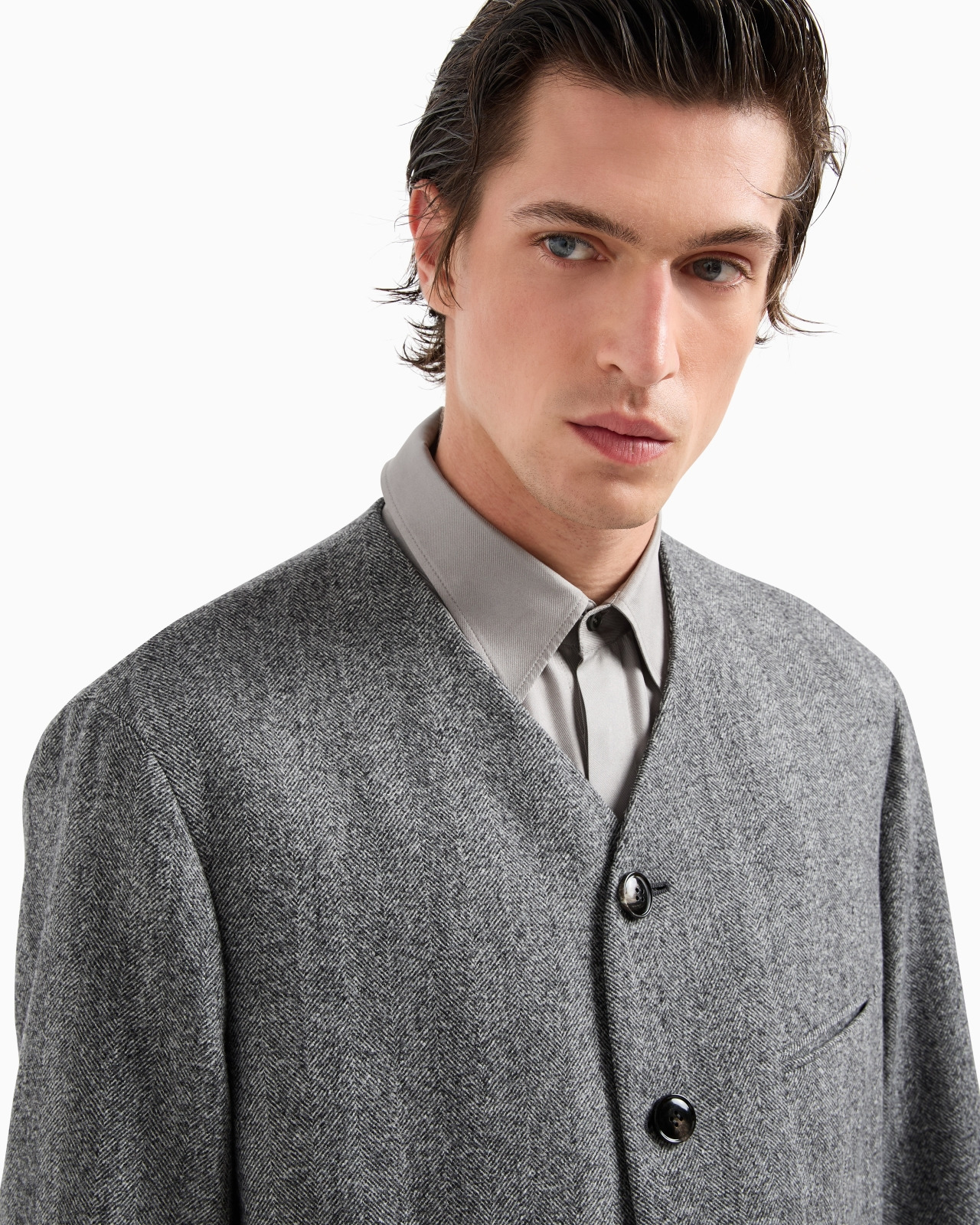 HERITAGE LINE SINGLE-BREASTED JACKET IN CHEVRON JACQUARD VIRGIN WOOL - 5
