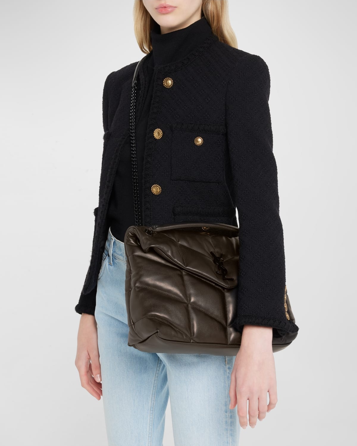Lou Puffer Medium YSL Shoulder Bag in Quilted Leather - 4