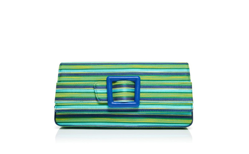 Blue and Green Cotton Striped Buckle Clutch 1