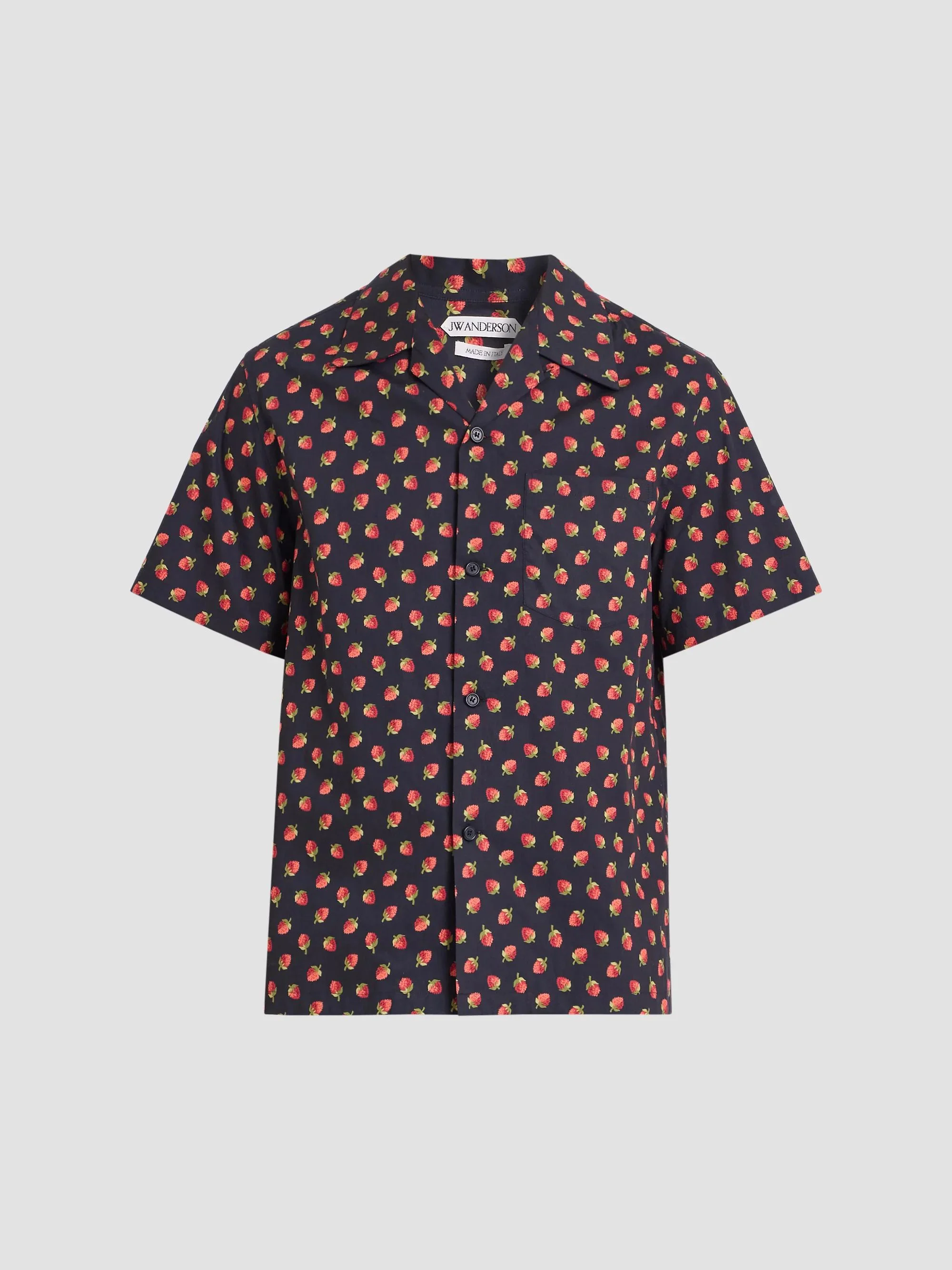 Men's Strawberry-Print Cotton Camp Shirt - Black Red - 1