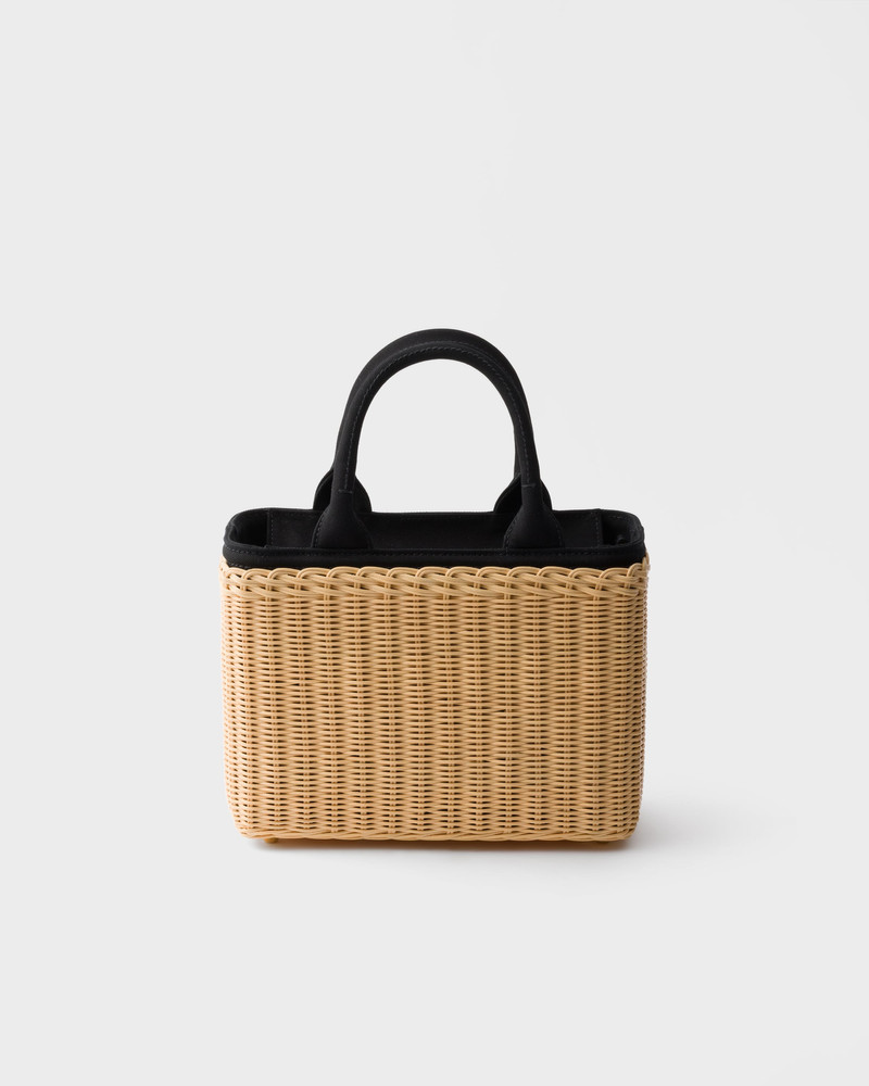 Medium wicker and canvas tote bag 4