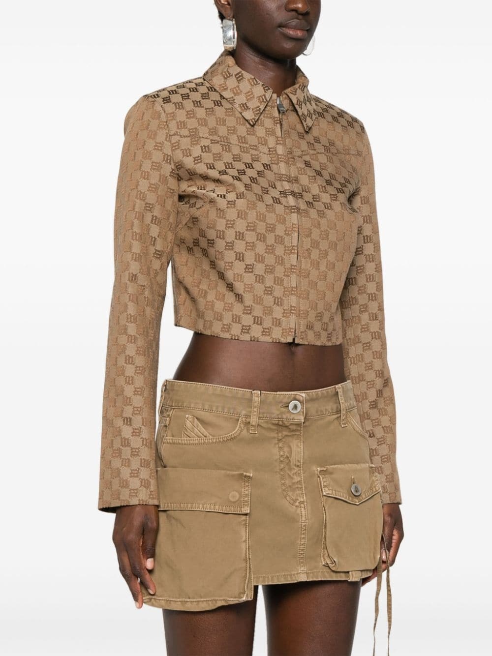 jacquard-monogram cropped jacket - 3
