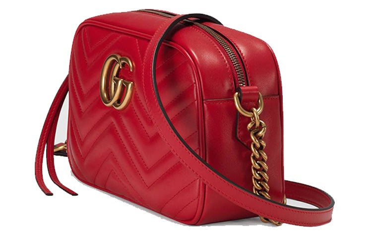 (WMNS) Gucci GG Marmont Gold Logo Leather Chain Small Red Classic Shoulder Messenger Bag 447632-DTD1 - 5