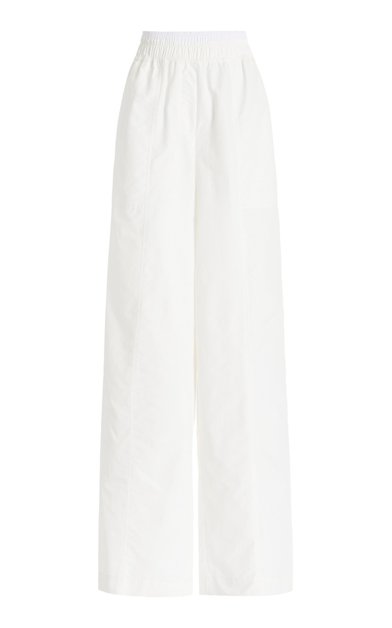 Olly Double-Waist Cotton Faille Wide-Leg Pants white 1