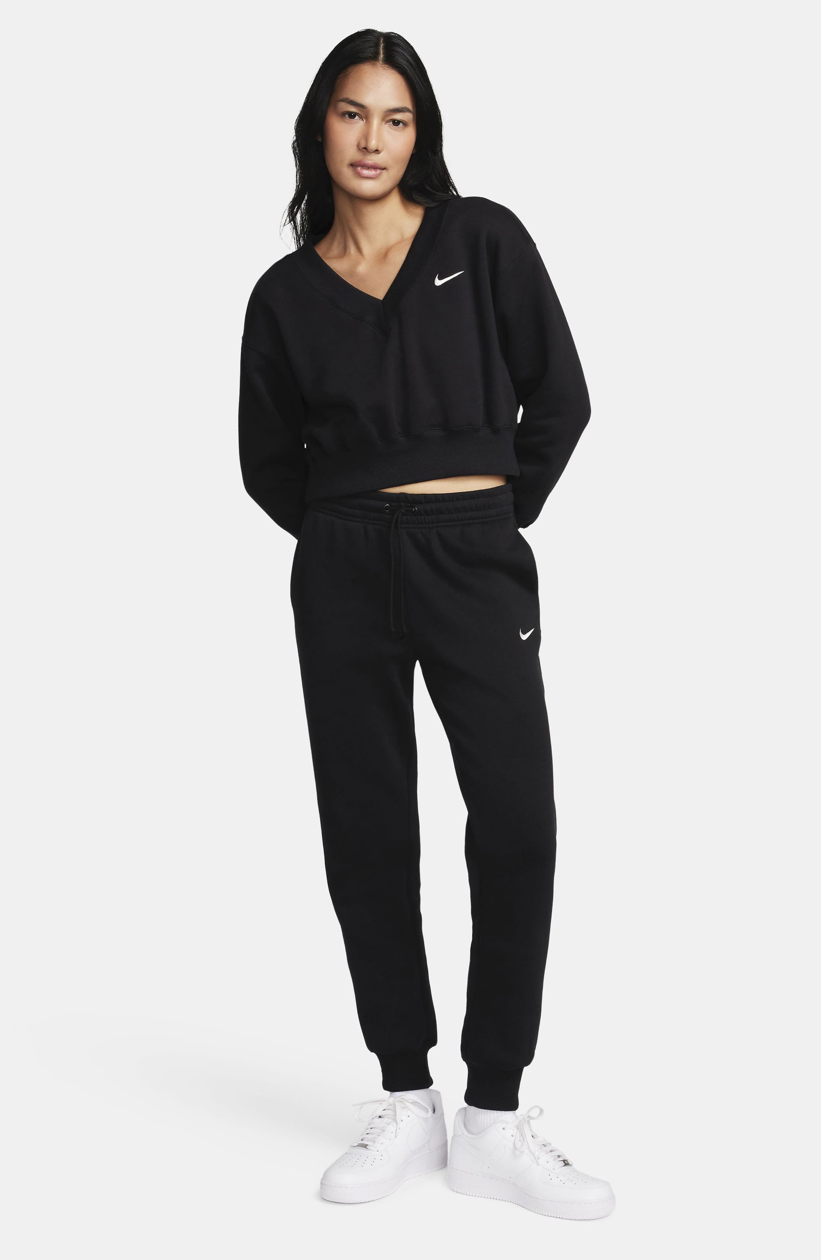 Nike Sportswear Phoenix Fleece Mid Rise Joggers in 010 Black/sail at Nordstrom - 9