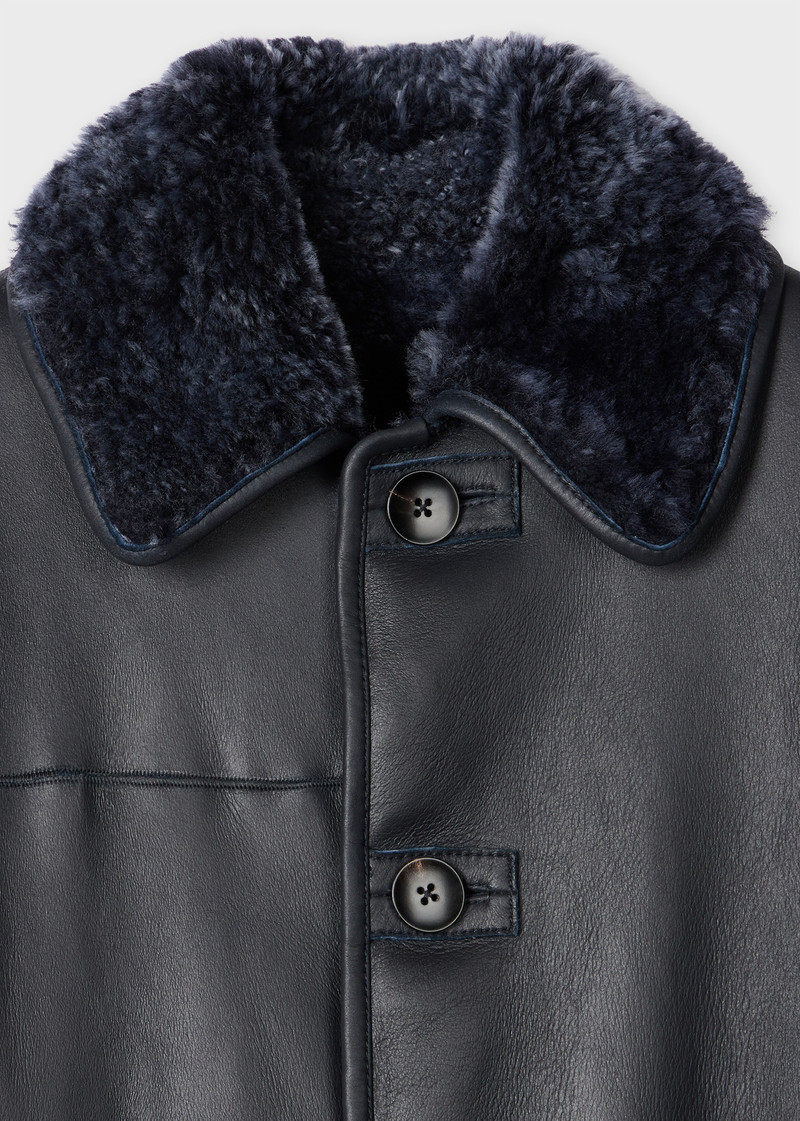 Paul Smith Women's Navy Reversible Leather and Shearling Coat outlook