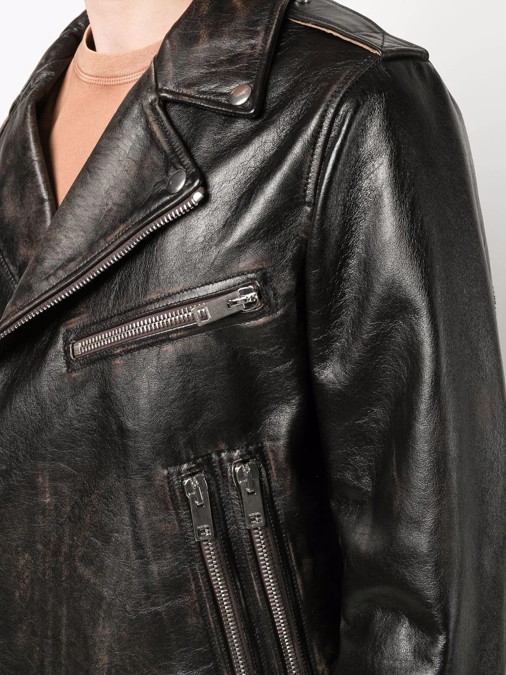 zip-up leather biker jacket - 5