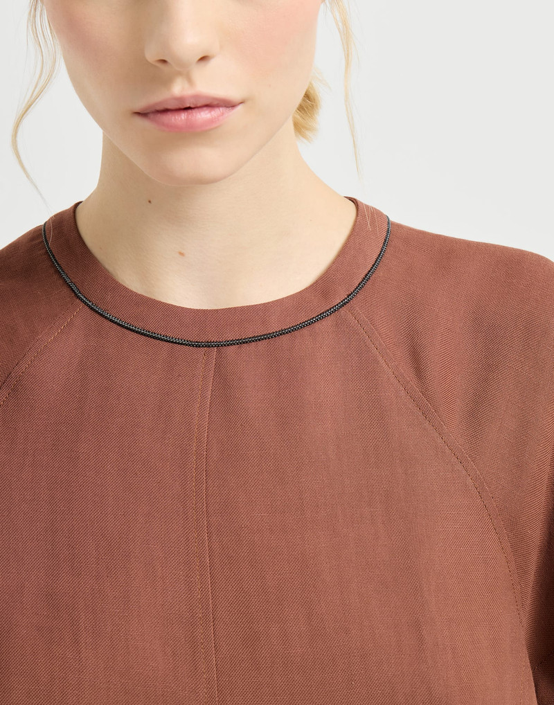 Viscose and linen fluid twill t-shirt dress with shiny trim 4