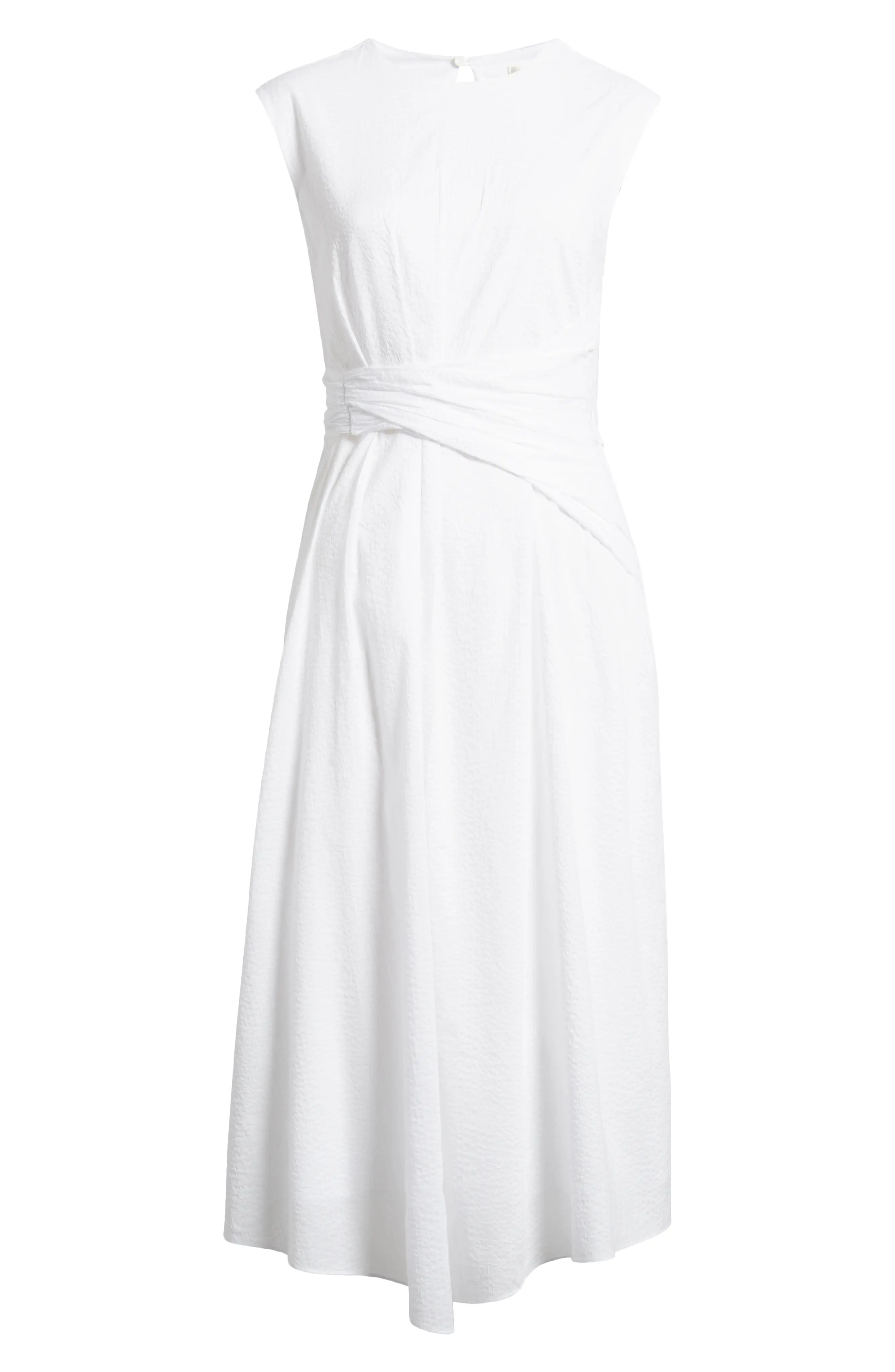 Ruched Sleeveless Cotton Midi Dress - 5