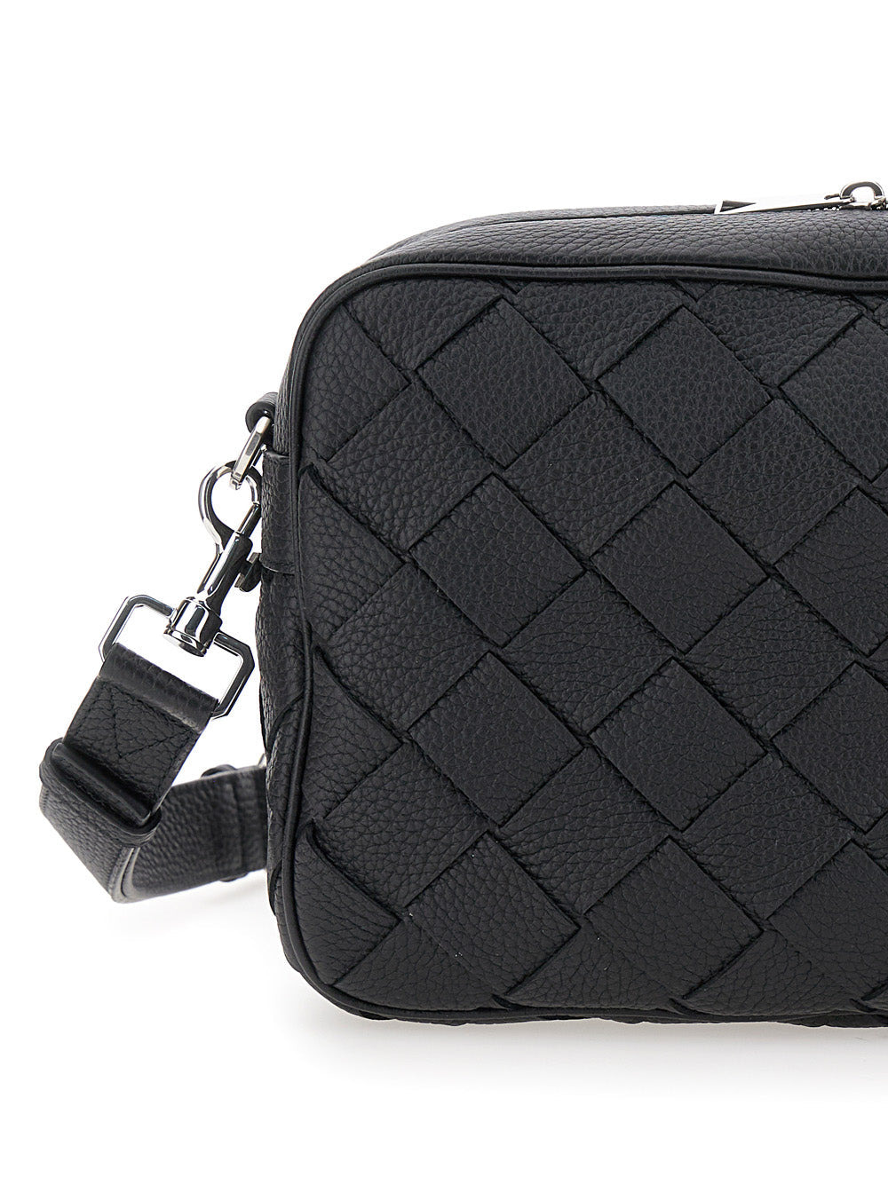 Bottega Veneta Men 'Messenger Medium' Black Crossbody Bag With Intreccio Motif In Hammered Leather M - 5