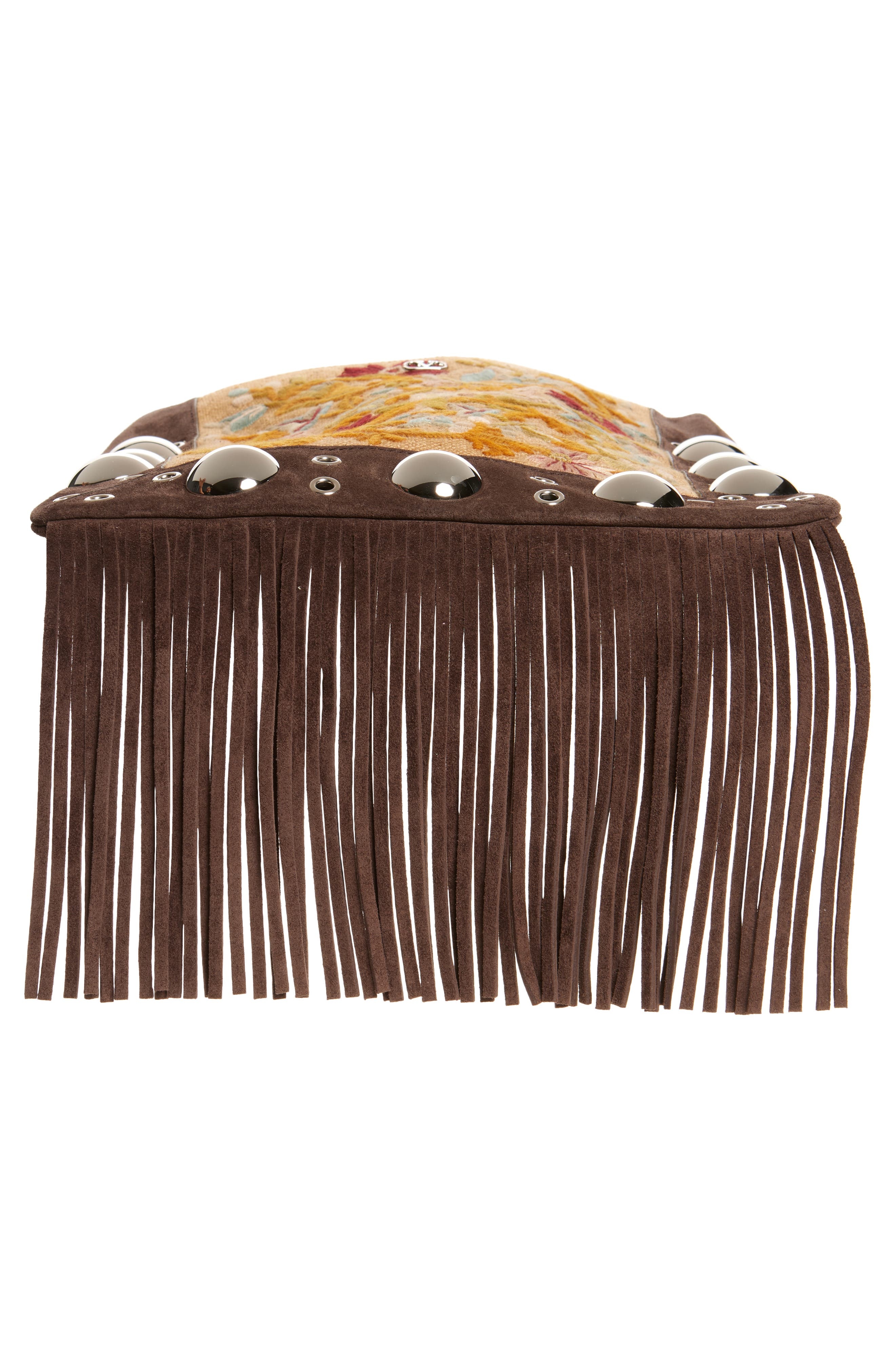 Valentino Garavani Small Nellcôte Fringe Stud Embroidered Crossbody Bag in Brown/Black at Nordstrom - 8