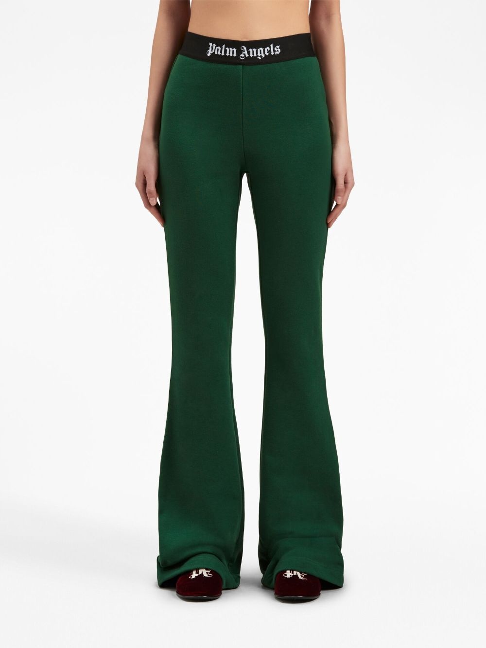 logo-tape cotton flared trousers - 3