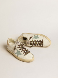Golden Goose Super-Star with gray glitter star and nude