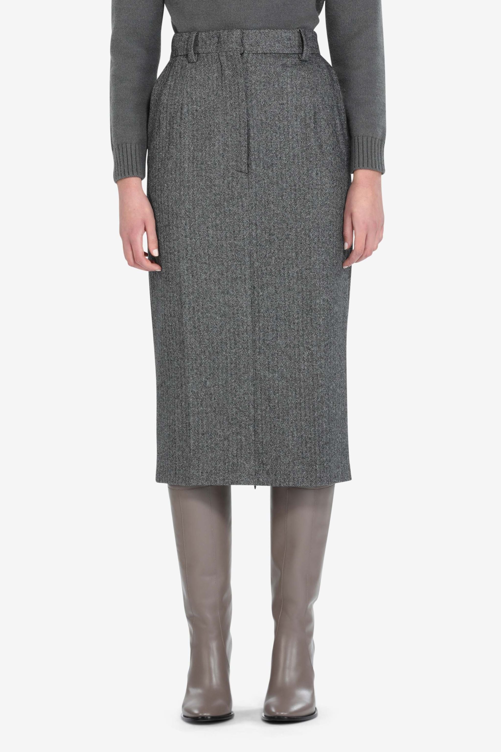 HERRINGBONE TAILORED SKIRT - 1