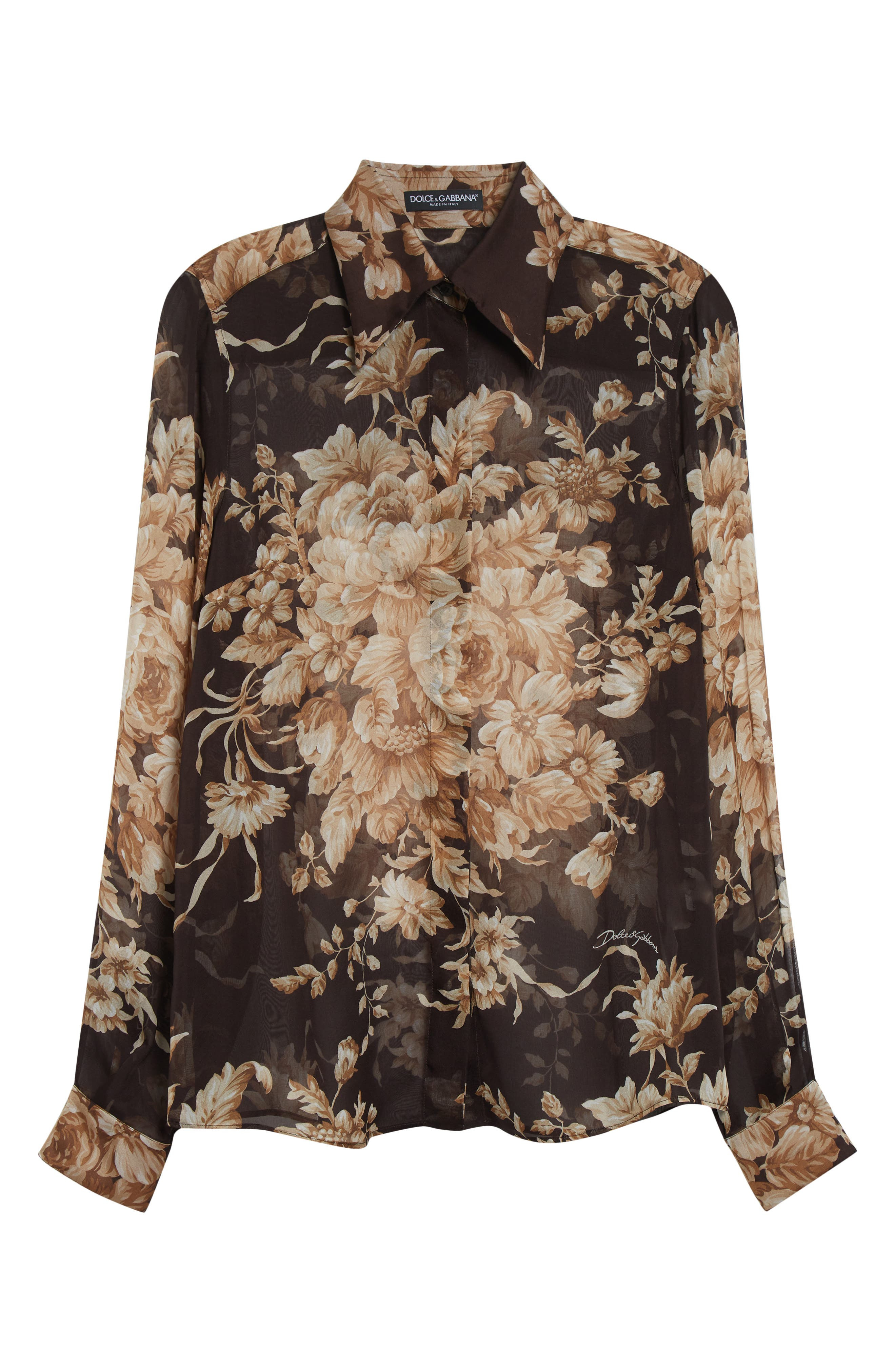 Dolce&Gabbana Rose Print Silk Chiffon Button-Up Shirt in Hm4Ox Rose Cretonne F.moro at Nordstrom - 1
