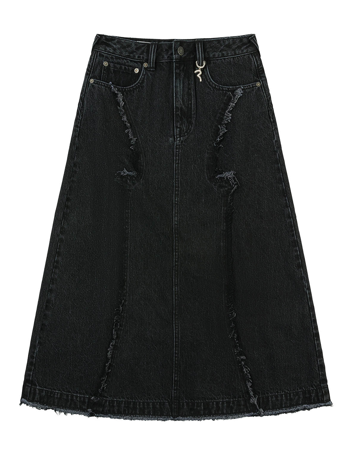 Seagull Embroidery Distressed Fashion Fit Denim Skirt - 2