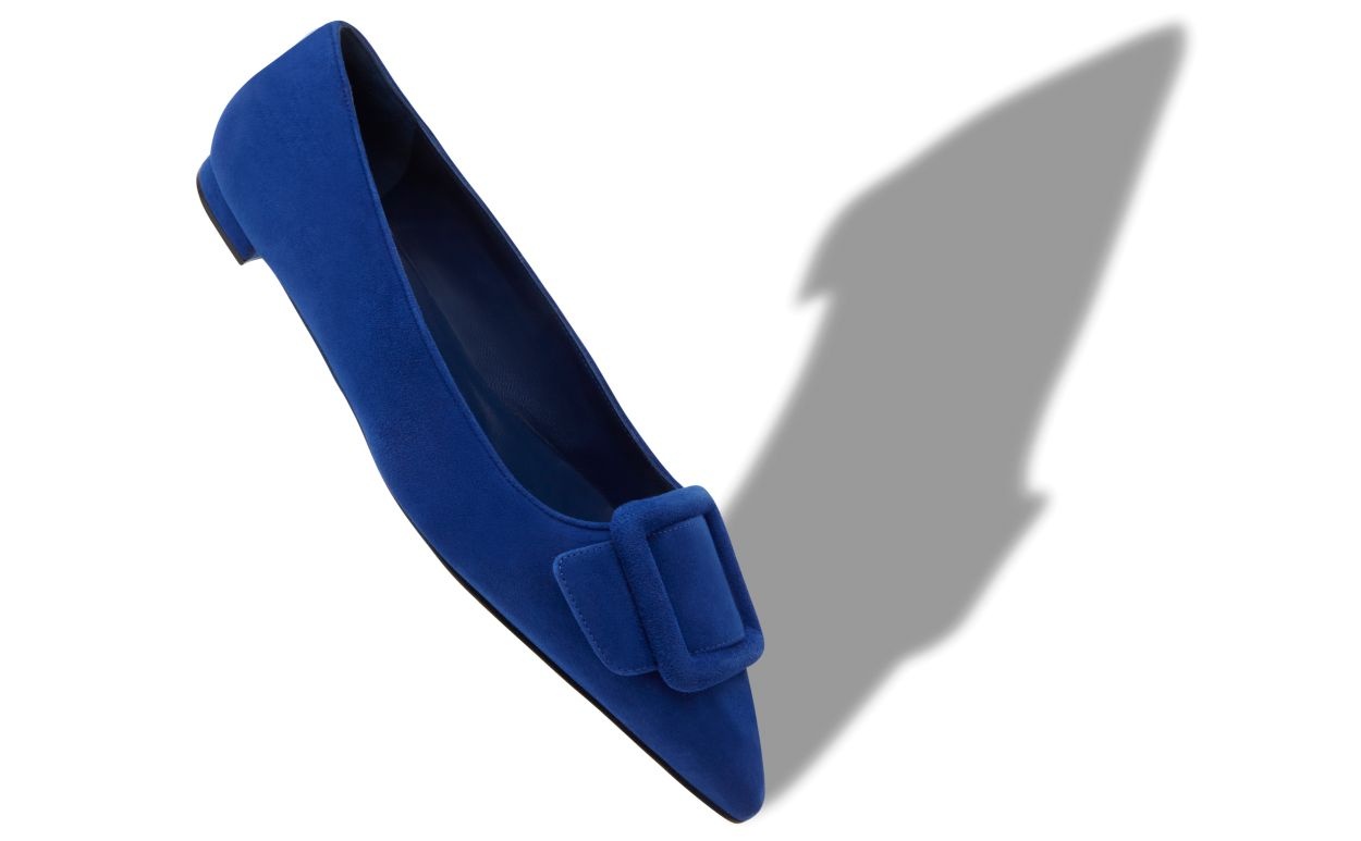 Blue Suede Buckle Detail Flat Pumps - 2