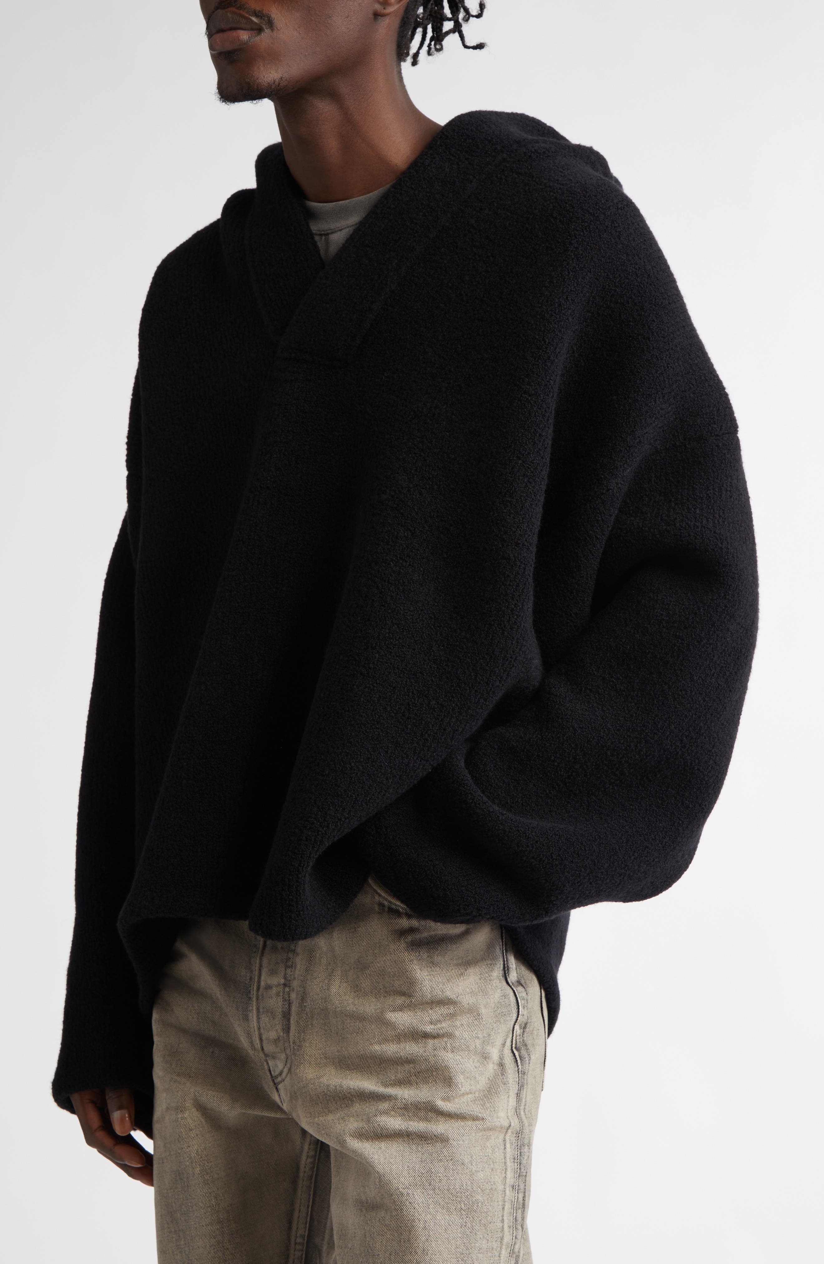 Fear of God Oversize Virgin Wool Blend Bouclé Hoodie in Black at Nordstrom - 5