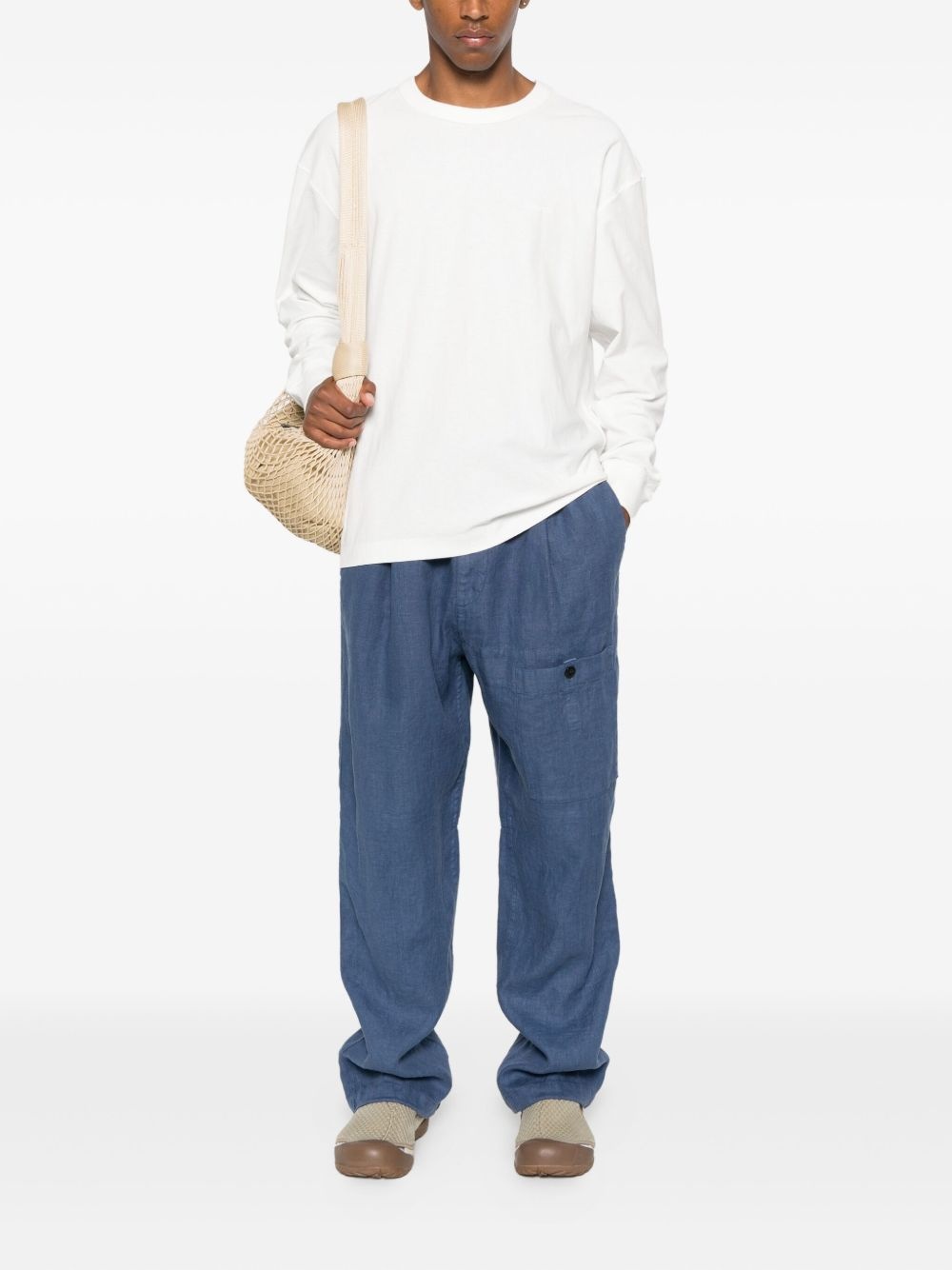 pocket-detail linen trousers - 2