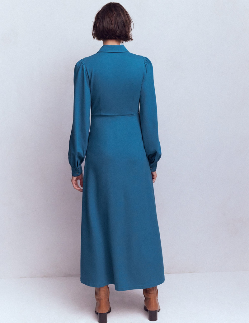 Pip Zip-Up Ponte Midi Dress-Tourmaline Blue 4