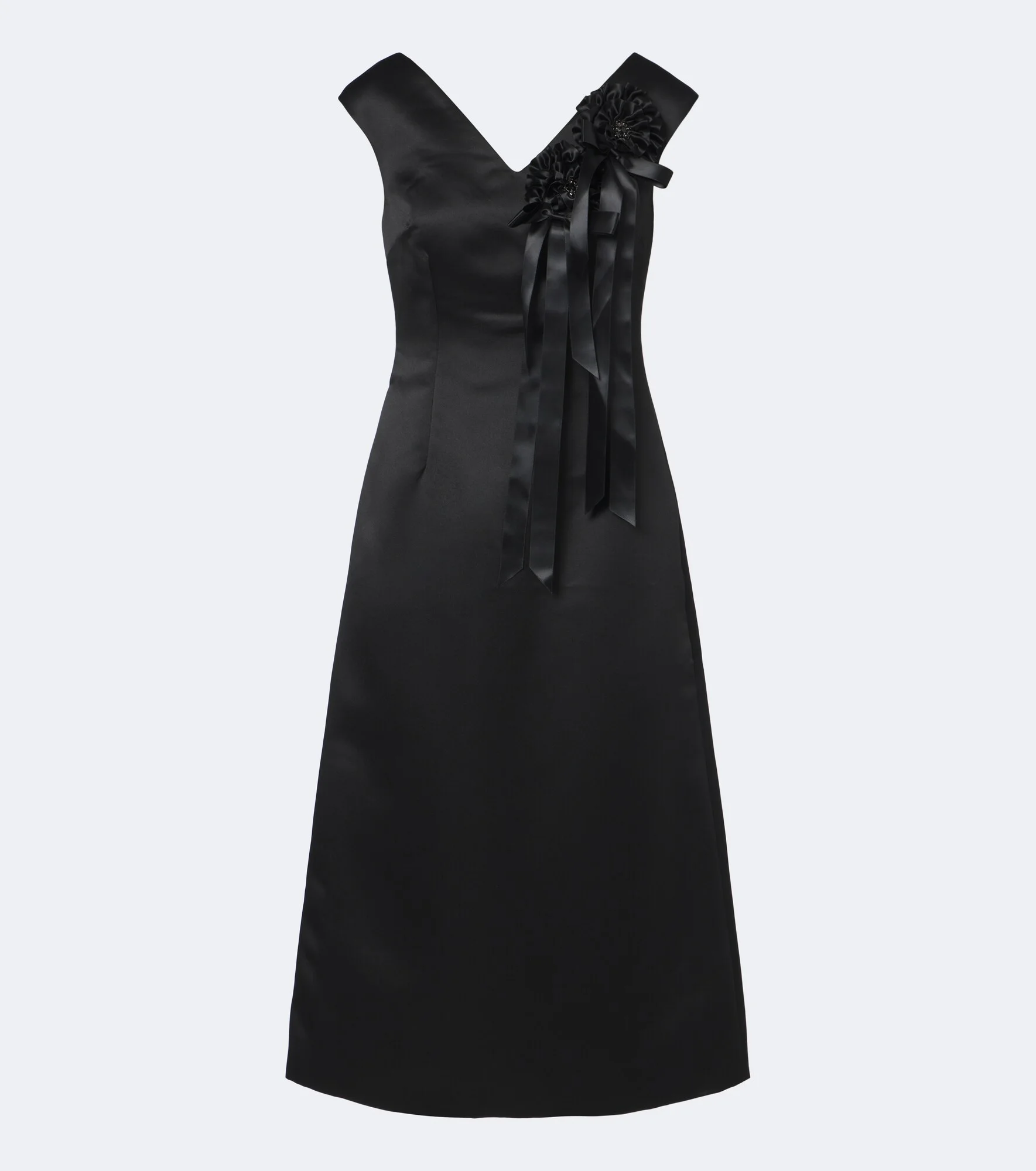 Floral-appliqué satin midi dress - 1