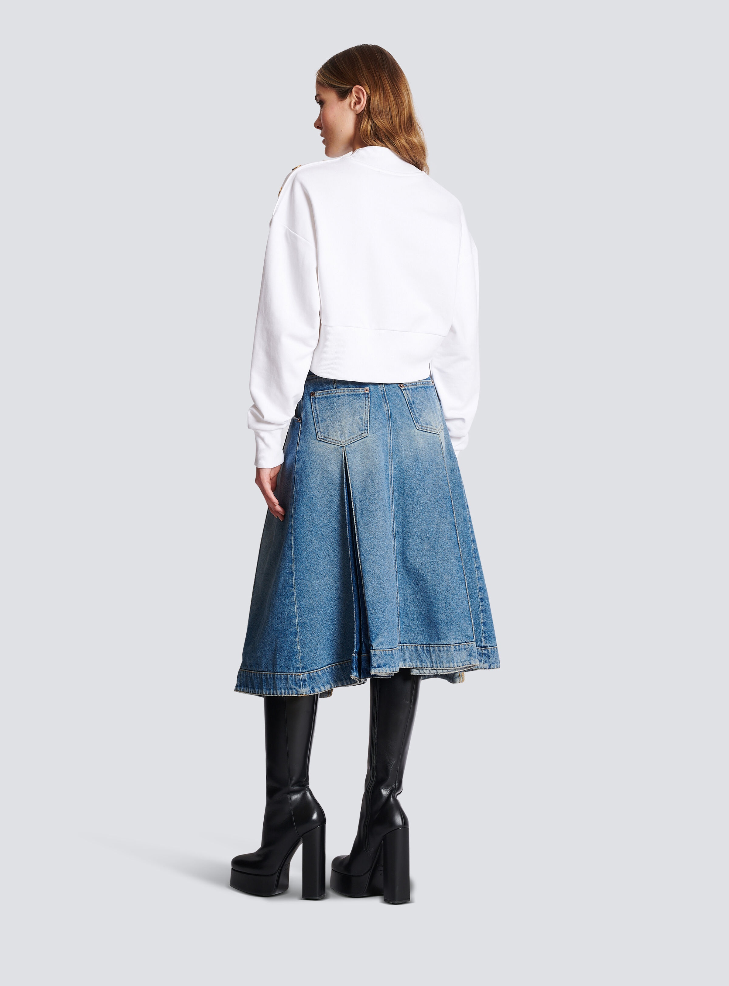 Flocked Balmain Paris cropped sweatshirt - 4