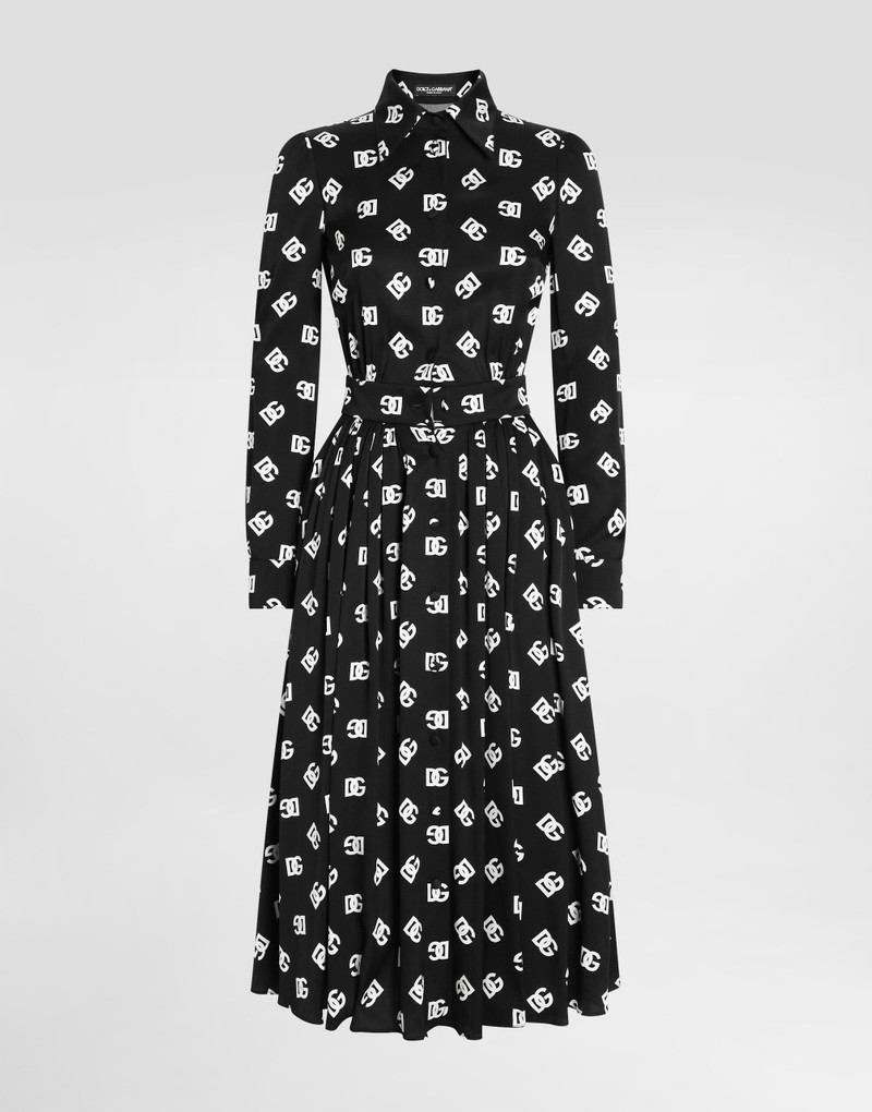 Charmeuse calf-length dress with all-over DG print 1