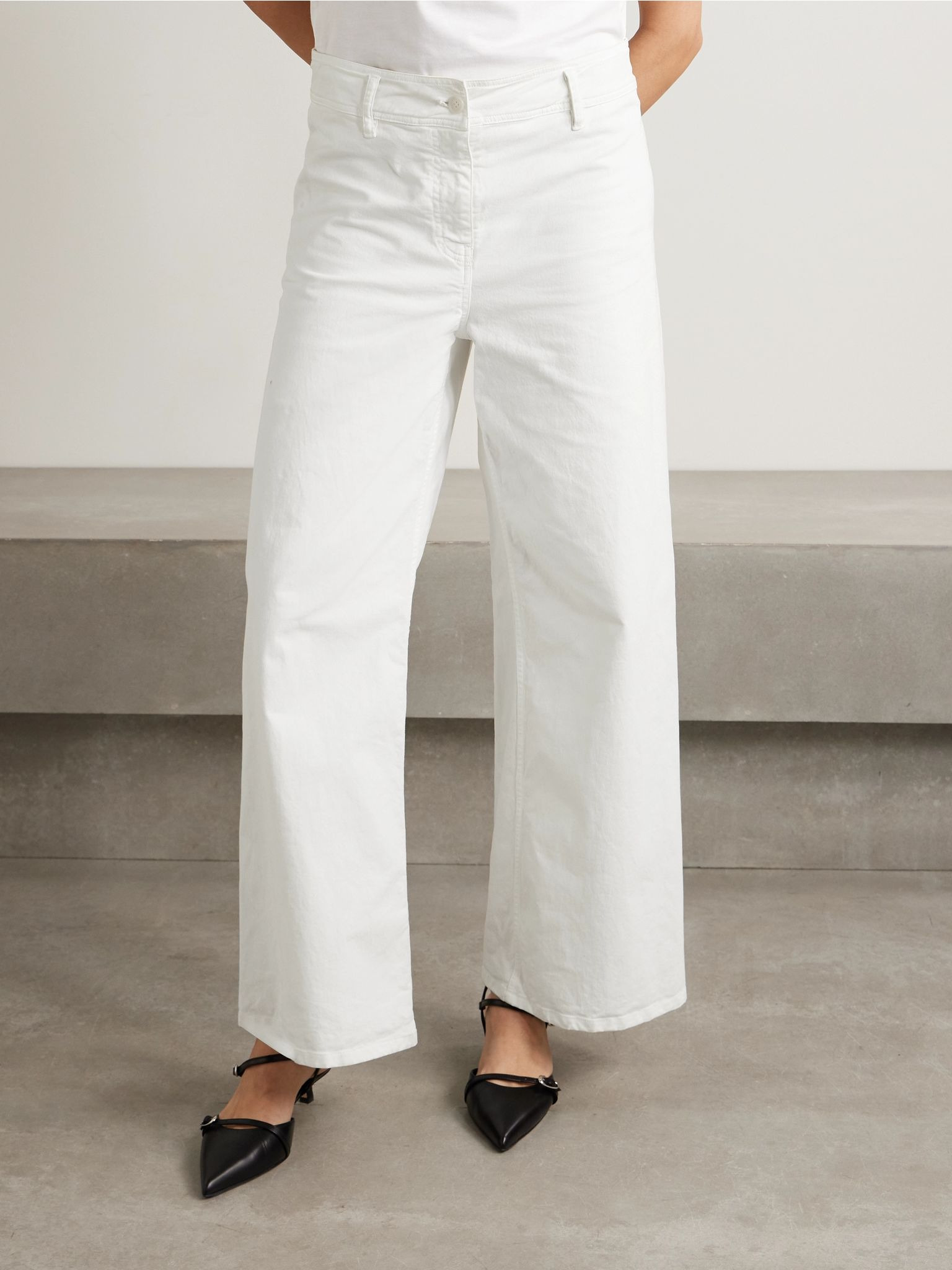 Megan cotton-blend twill wide-leg pants White - 3