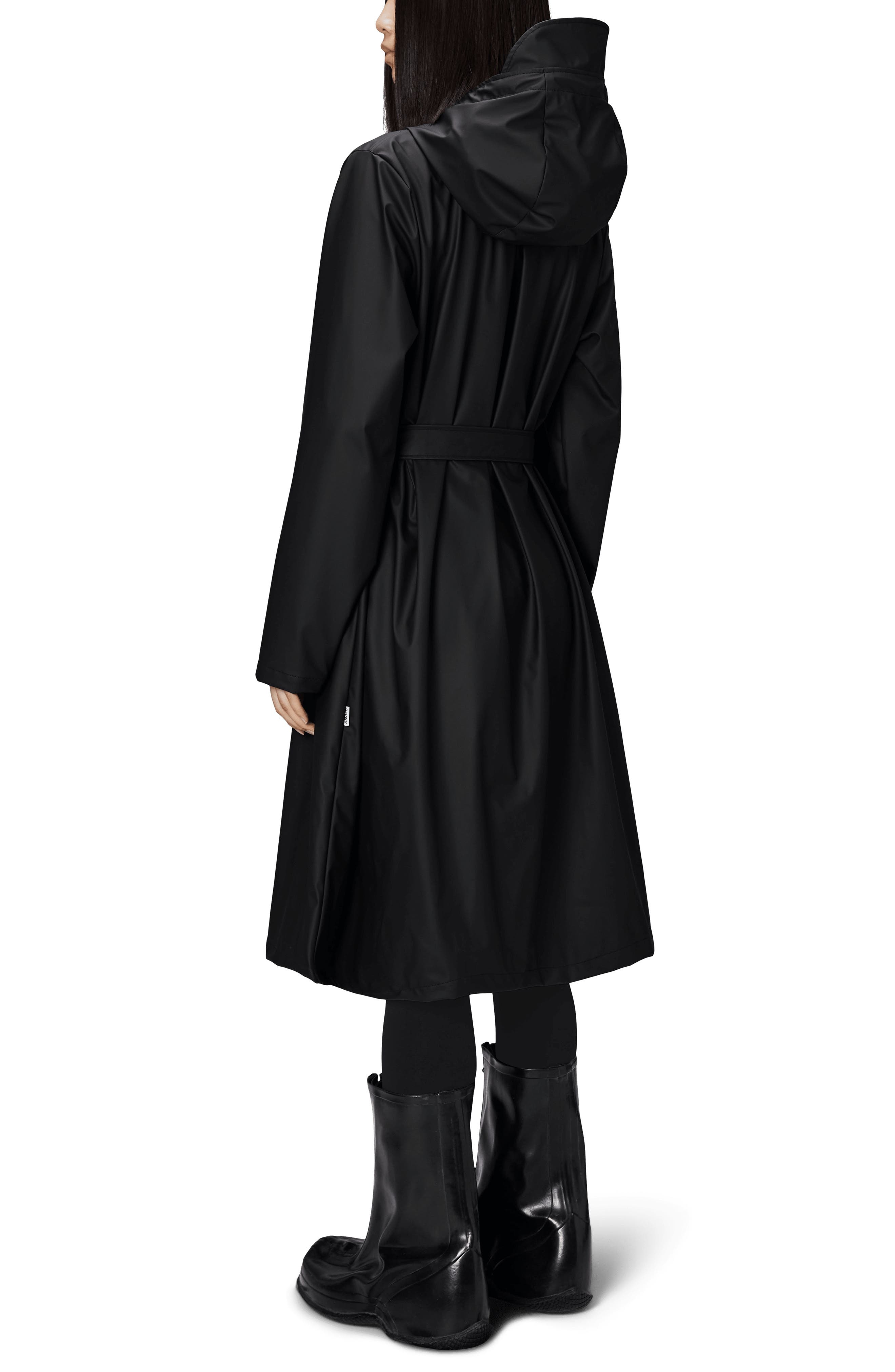 Rains Waterproof A-Line Long Raincoat in 01 Black at Nordstrom - 2