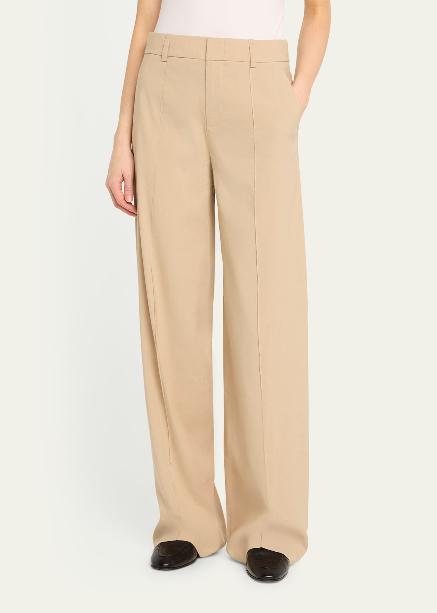 Stretch Linen High-Waist Pintuck Wide-Leg Pants - 4