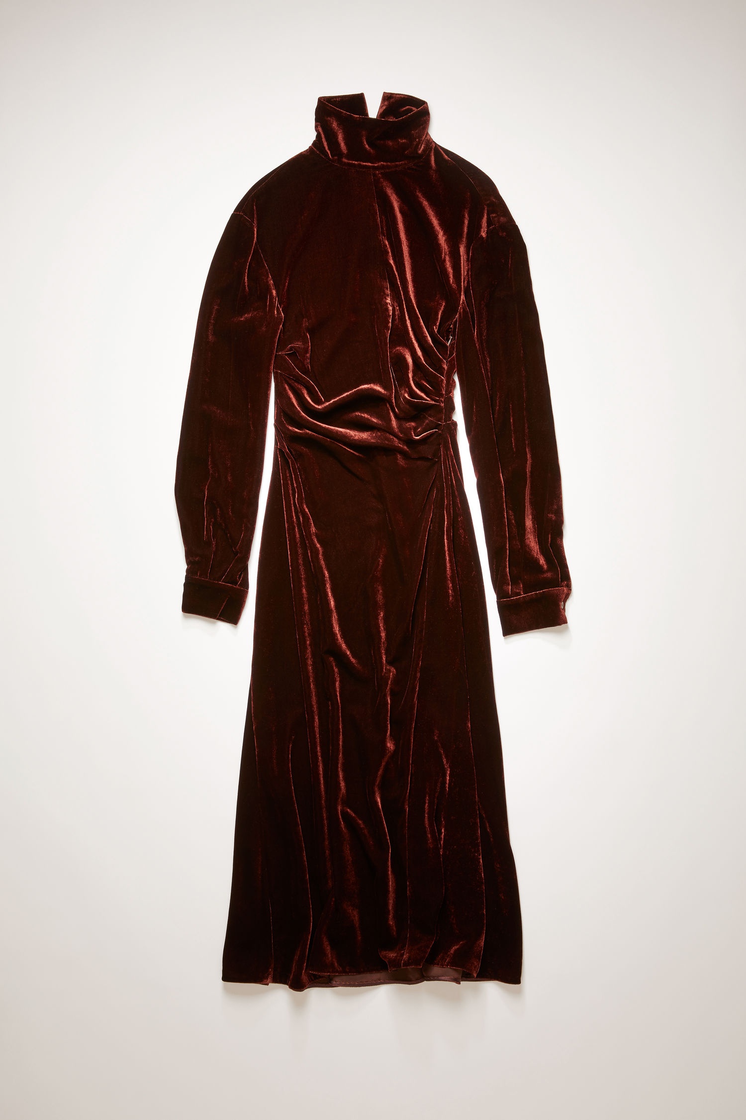 Mock-neck velvet dress dark brown - 1