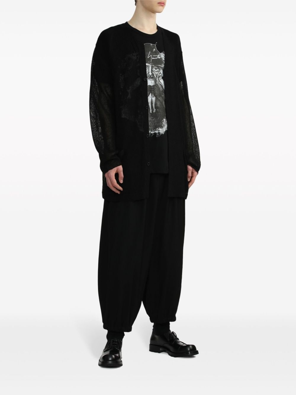 contrast-stitching long cardigan - 2