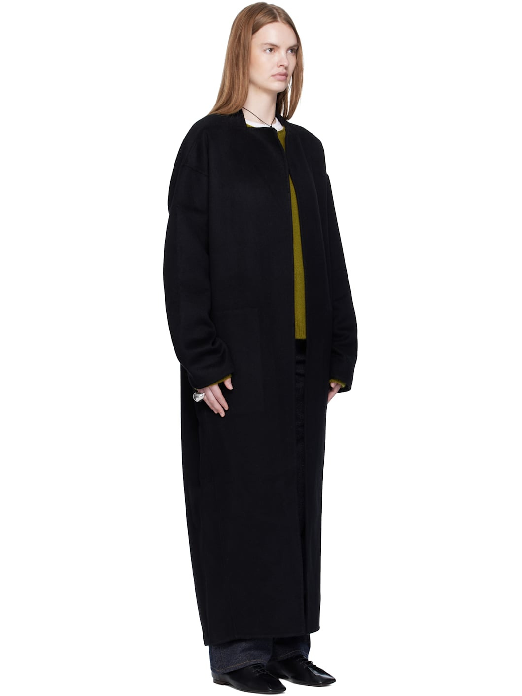 Black Cashmere High-Neck Slim Coat - 2