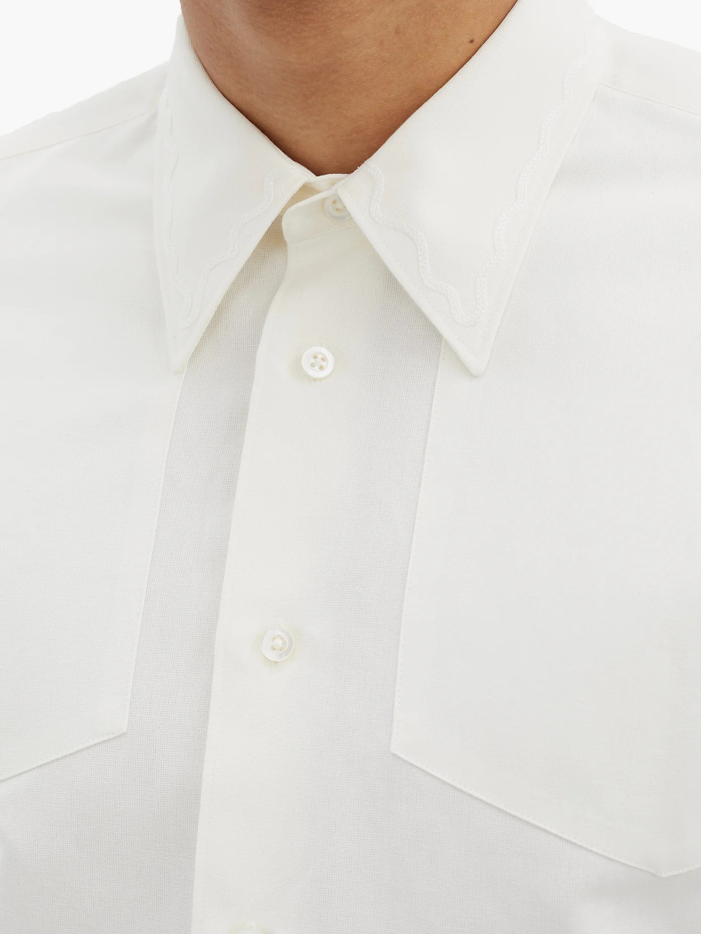 Embroidered-collar cotton-blend shirt - 3