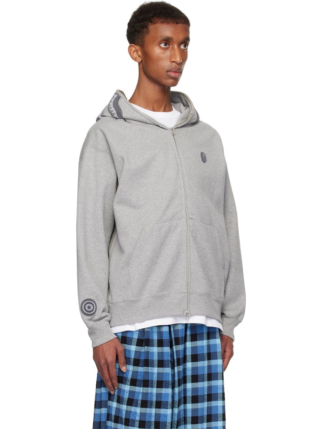 Gray Ape Head One Point Shark Zip Hoodie - 2