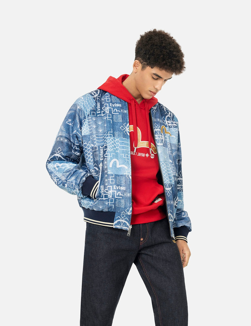 Soaring Snake Embroidery and Traditional Japanese Totem Prints Reversible Relax Fit Souvenir Jacket 9