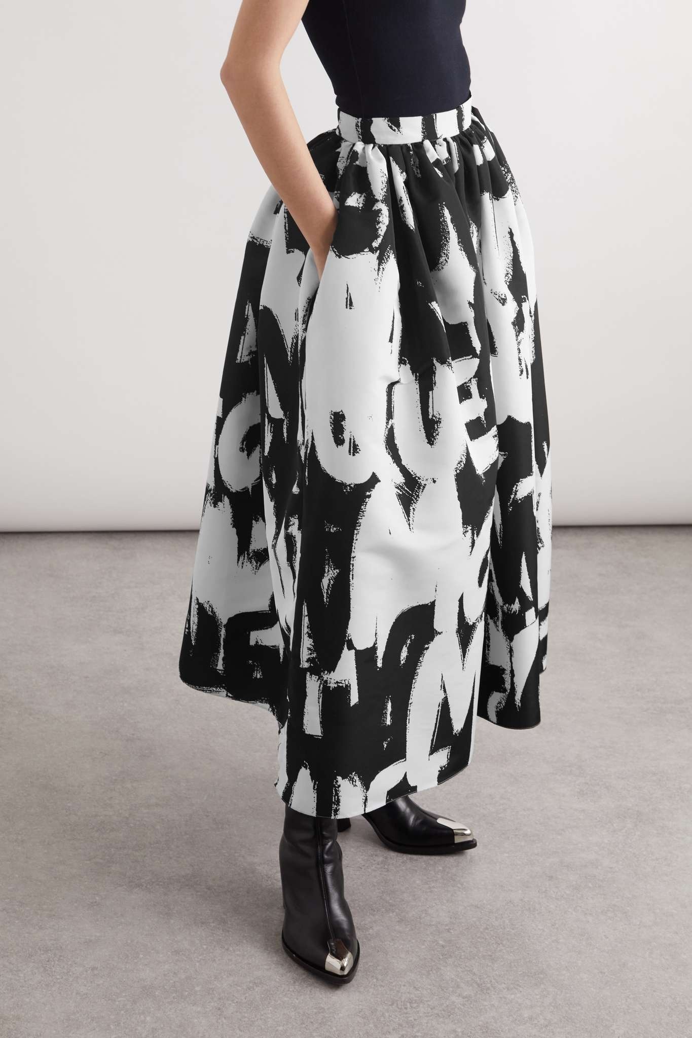 Graffiti pleated printed faille midi skirt - 3