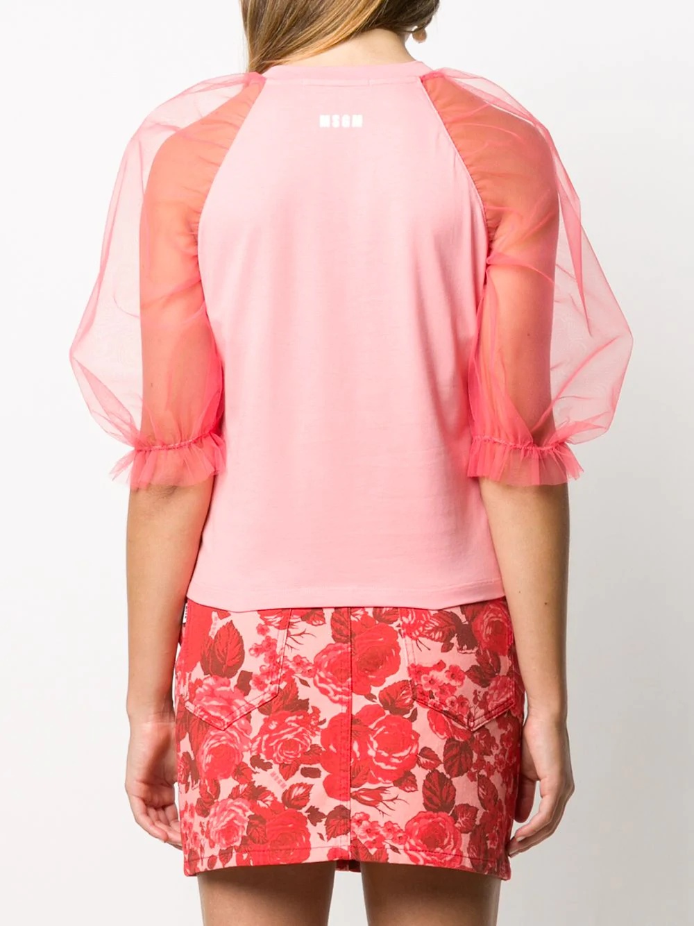 sheer puff-sleeve top - 4